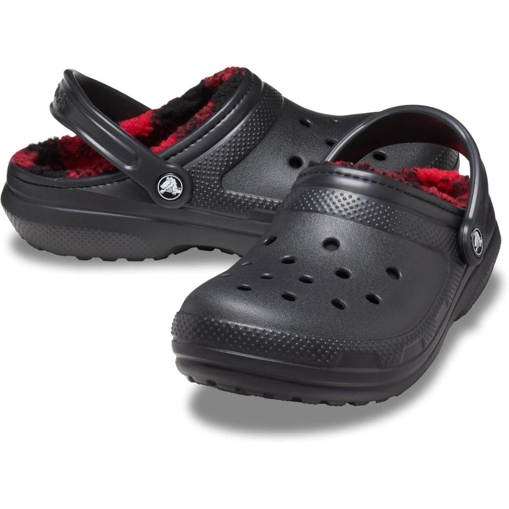 imageCrocs UnisexAdult Classic Holiday Lined ClogsBuffalo PlaidBlackVarsity Red
