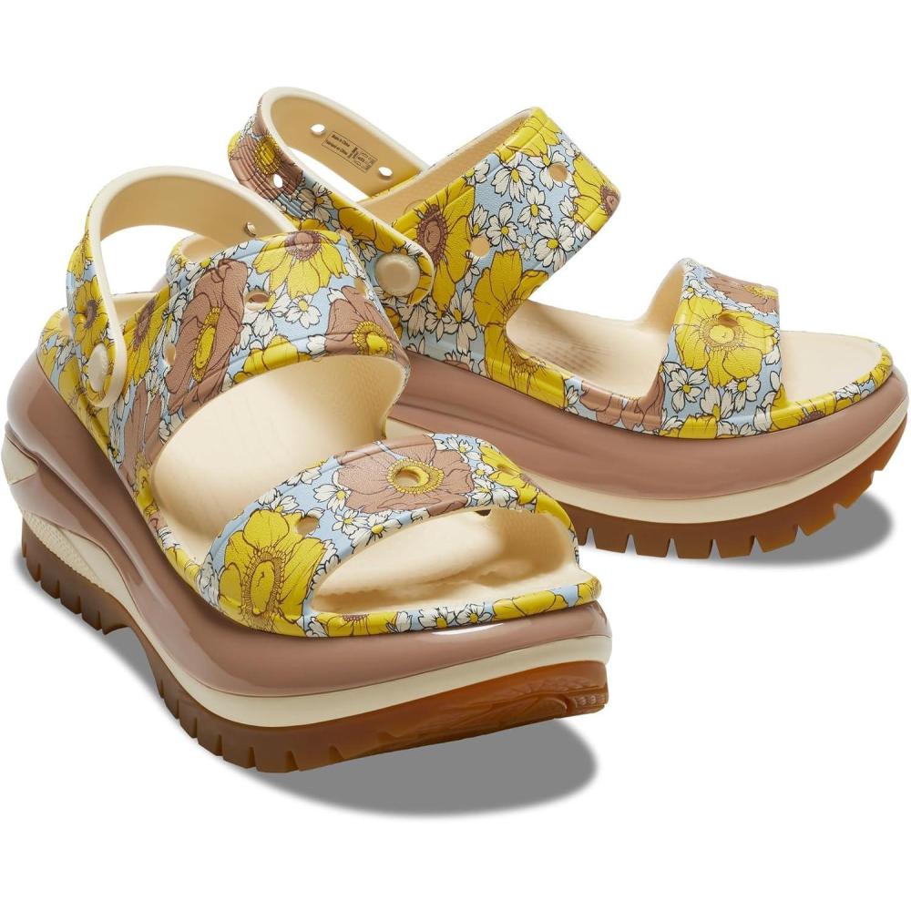 imageCrocs UnisexAdult Classic Mega Crush Sandal  Platform SandalsVanillaCork Retro Floral