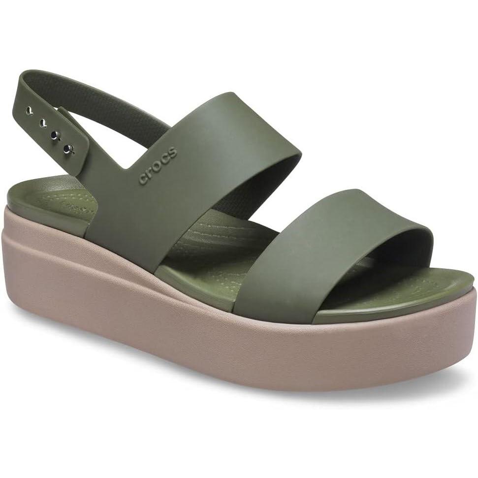 imageCrocs Womens Brooklyn Low Wedge SandalsArmy GreenMushroom