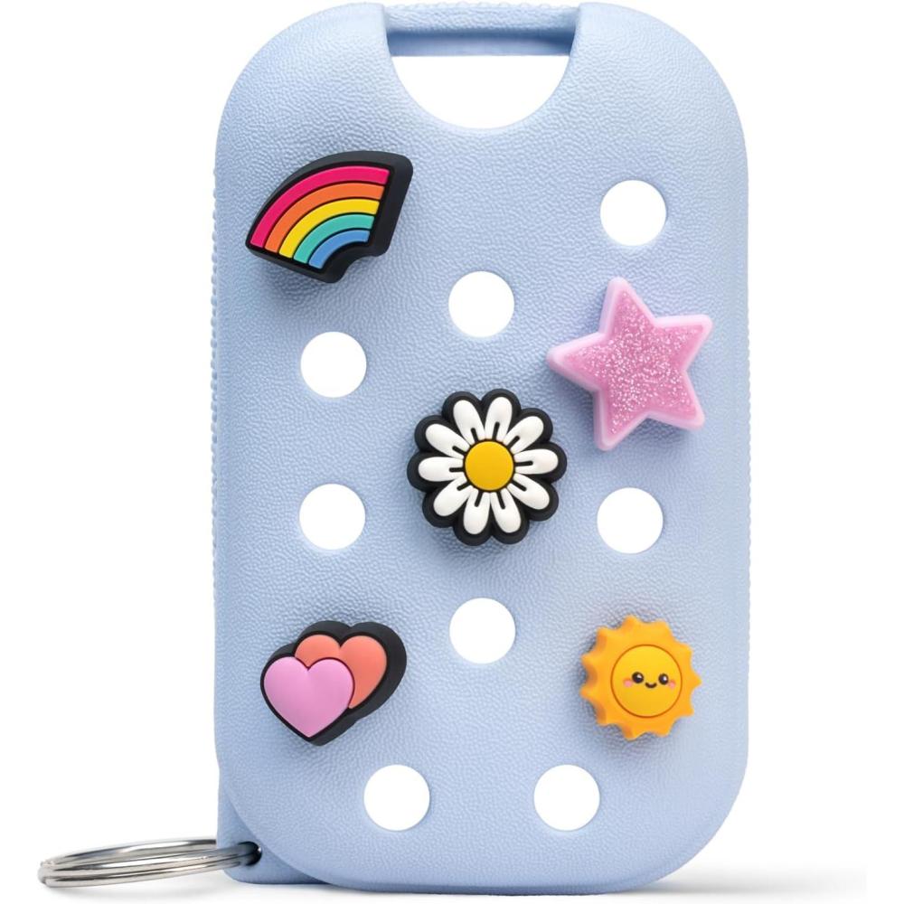 imageTouchland x Crocs Limited Edition Mist Case 1 Fl OZ Stylish Hand Sanitizer Spray Accessory with 5 JibbitzTM Charms and Keyring Pixie Lavender ColorCloudwave Blue
