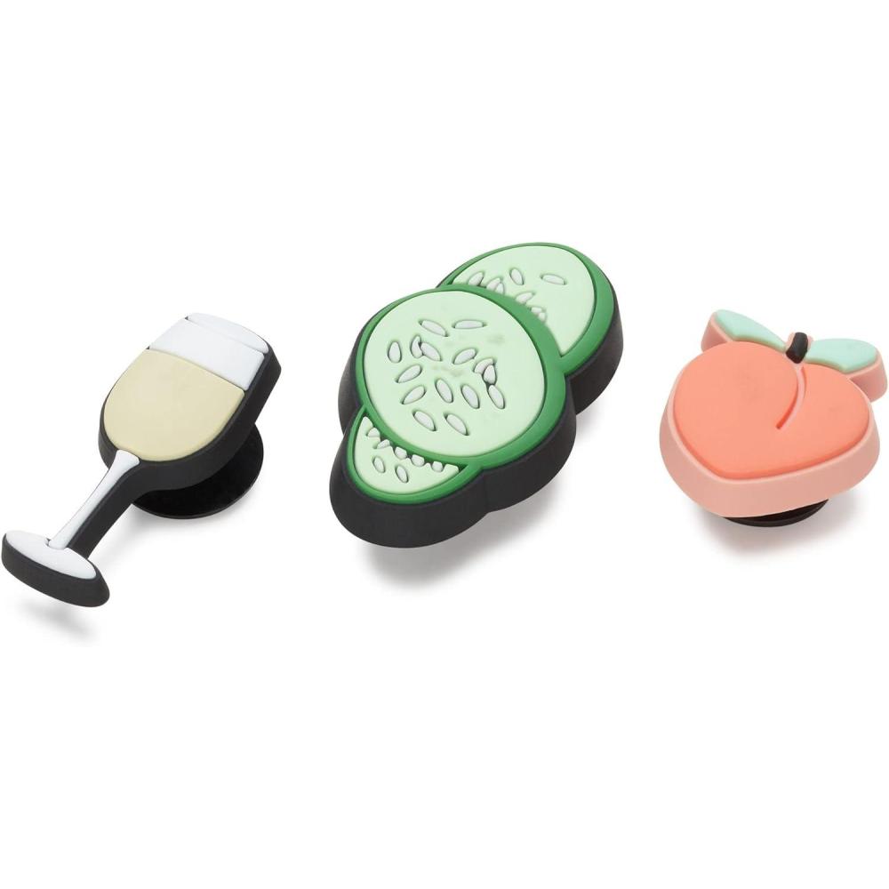 imageCrocs Jibbitz Packs for Shoes and Sandals  Beautiful Accessory Colorful Charms and Constructed with Synthetic MaterialCucumberFruitWine 3Pack