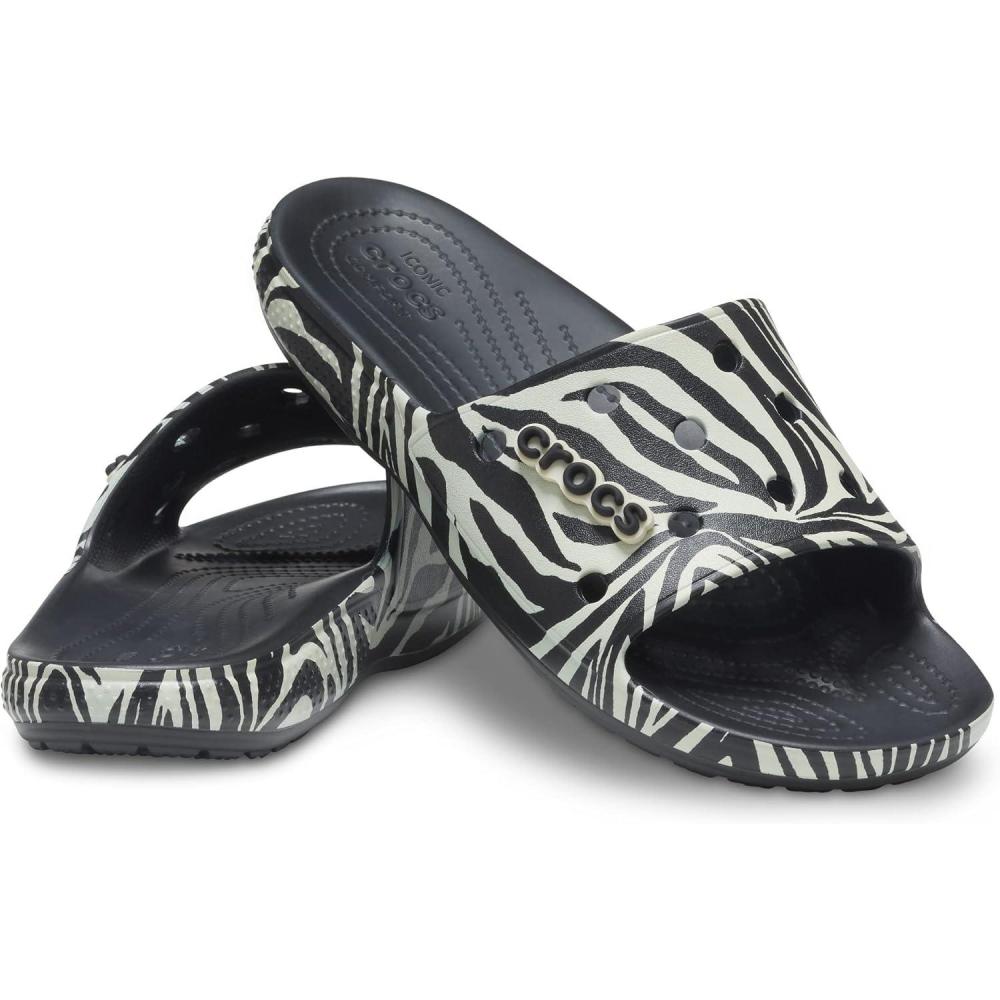 imageCrocs Unisex Adult Classic Graphic SlidesBlackZebra Print