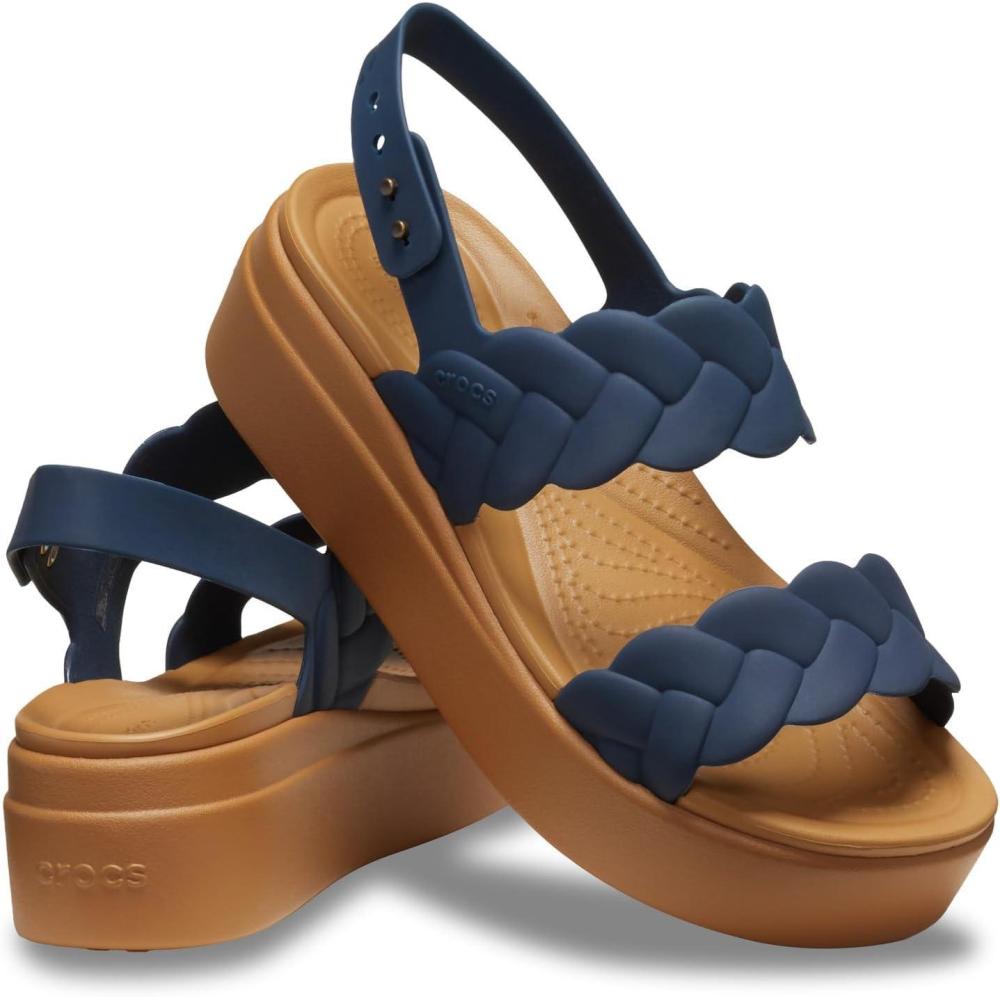 imageCrocs Womens Brooklyn Woven Low Wedge SandalNavy Woven