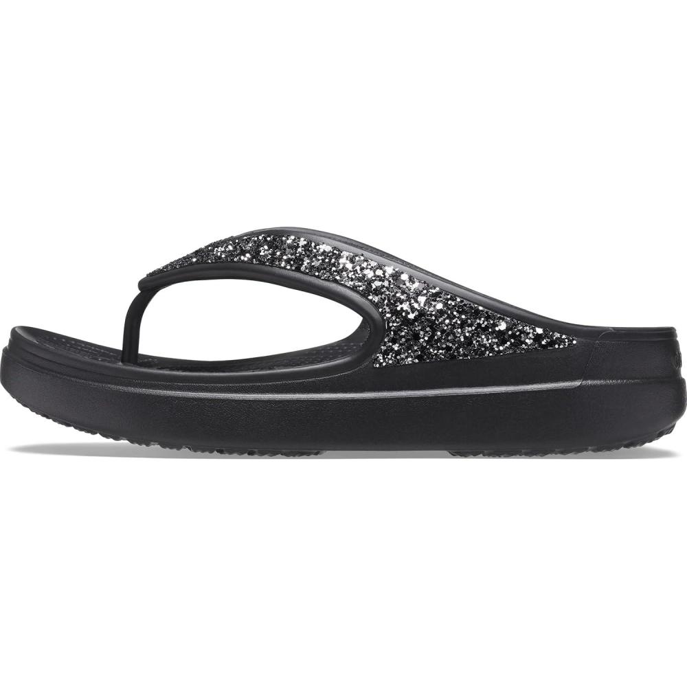 imageCrocs Womens Sloane Embellished Wedge Flip FlopsBlack Glitter