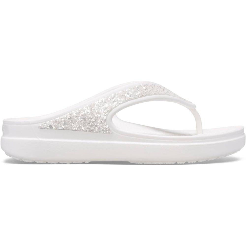 imageCrocs Womens Sloane Embellished Wedge Flip FlopsWhite Glitter