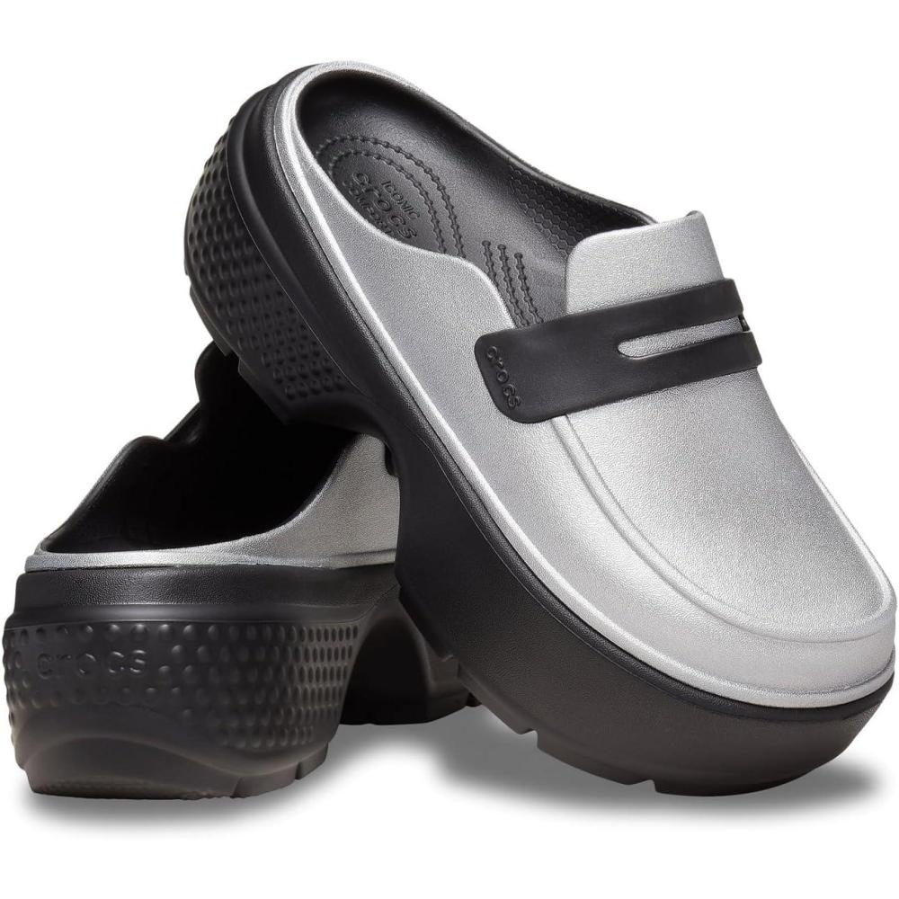 imageCrocs UnisexAdult Stomp LoafersSilverBlack