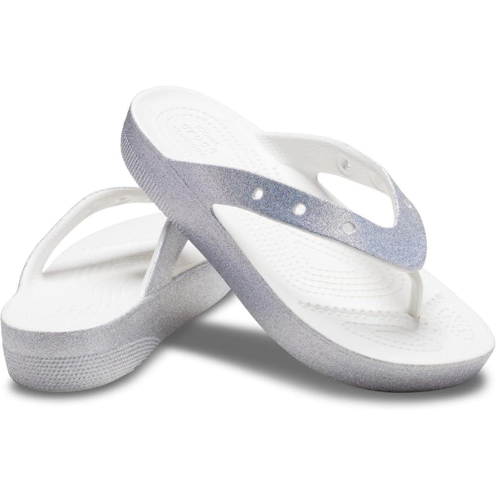 imageCrocs Womens Platform Flip Flop SandalWhiteGlitter