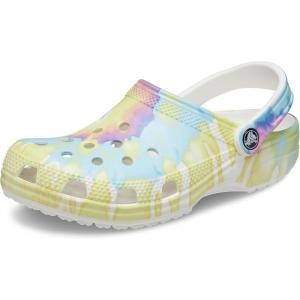 Crocs Women’s Classic Marbled Tie-dye Clogs(White/Multi)