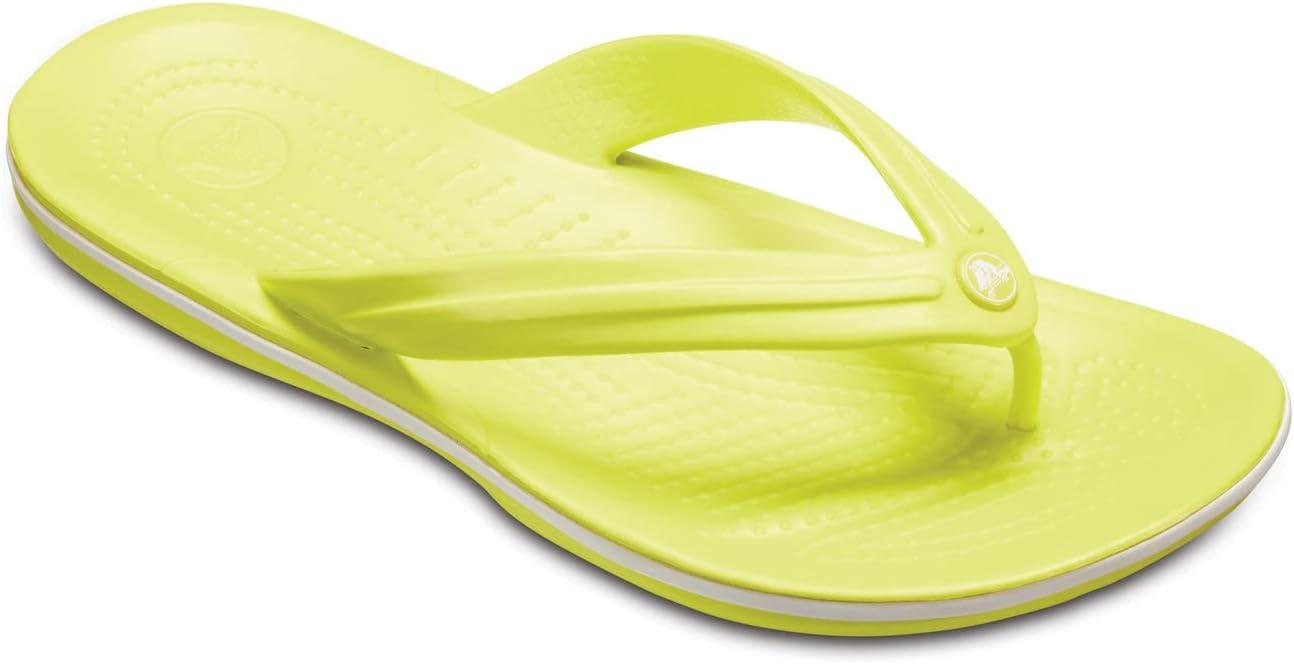 imageCrocs Unisex Adult Crocband Flip Flop SandalTennis Ball GreenWhite