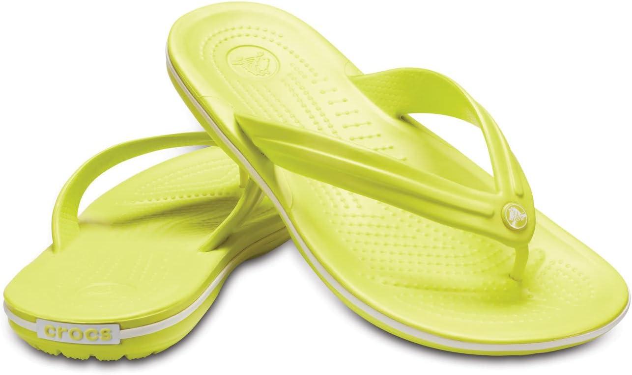 imageCrocs Unisex Adult Crocband Flip Flop SandalTennis Ball GreenWhite