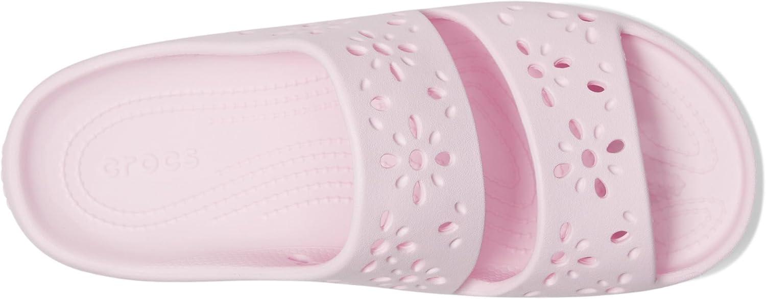 imageCrocs UnisexAdult Classic Sandals 20 with Floral Cutout Design SlidePink Milk