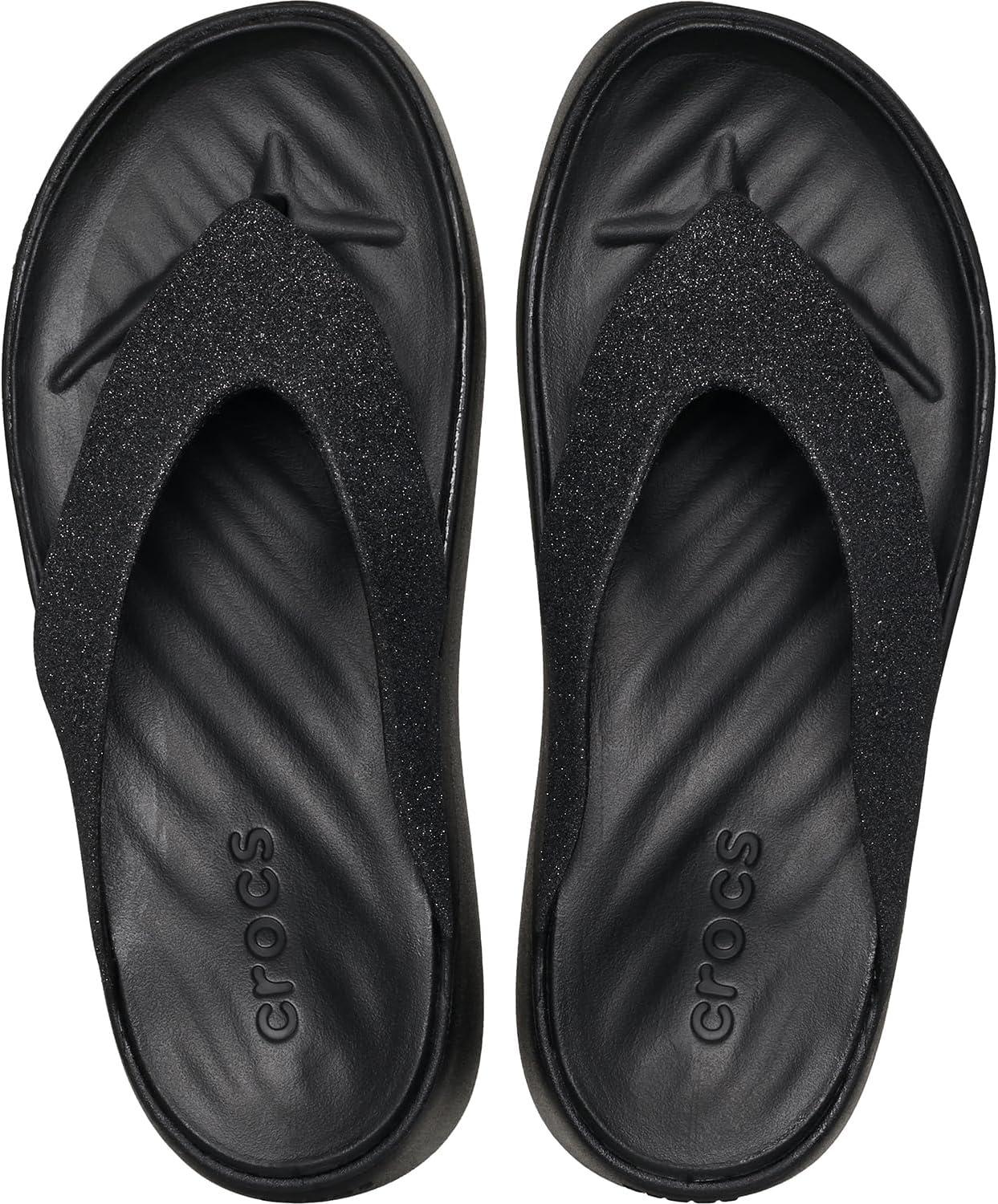 imageCrocs Women Getaway Platform Flip Flops Wedge Sandals for Women Black Glitter 8 Women