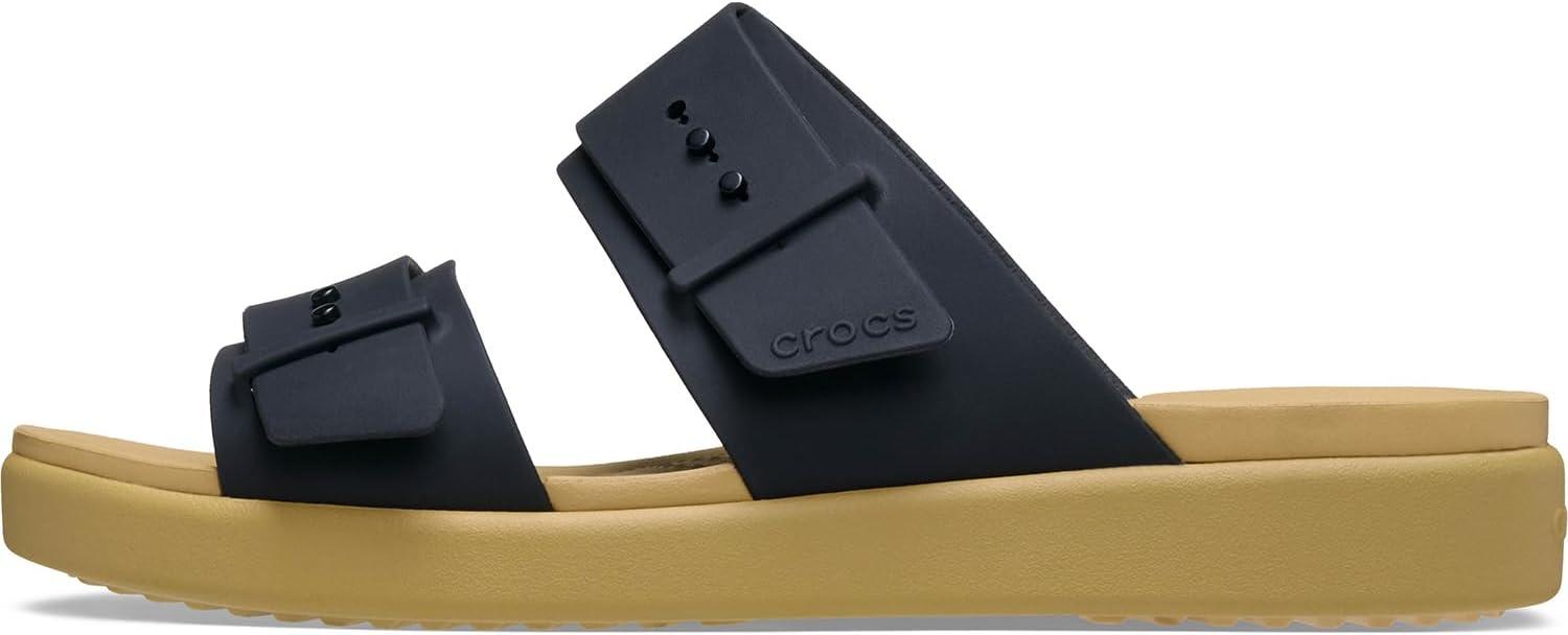 imageCrocs Womens Brooklyn Buckle Low WedgesBlackTan