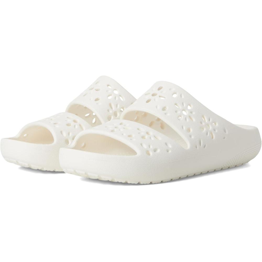 imageCrocs UnisexAdult Classic Sandals 20 with Floral Cutout Design SlideChalk