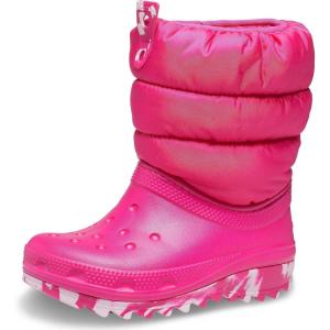 Crocs Unisex-Child Classic Lined Neo Puff Boot Snow(Candy Pink)
