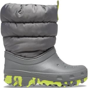 Crocs Unisex-Child Classic Lined Neo Puff Boot Snow(Slate Grey)