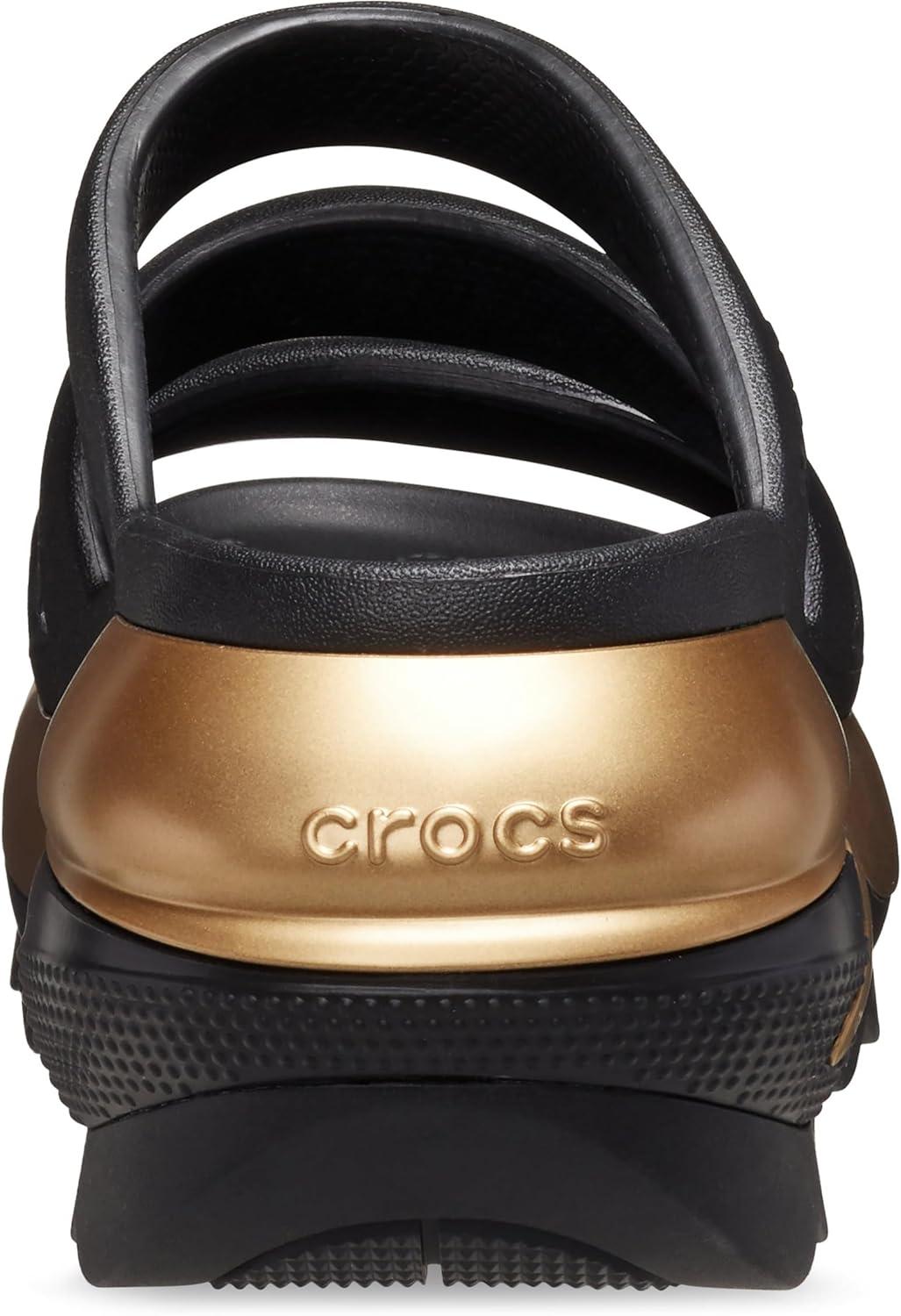 imageCrocs unisexadult Mega Crush Triple Strap SandalBlackGold Metallic