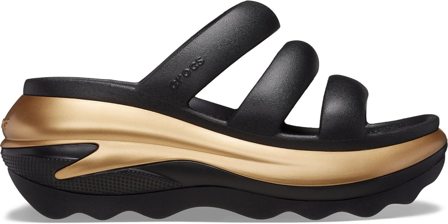 imageCrocs unisexadult Mega Crush Triple Strap SandalBlackGold Metallic