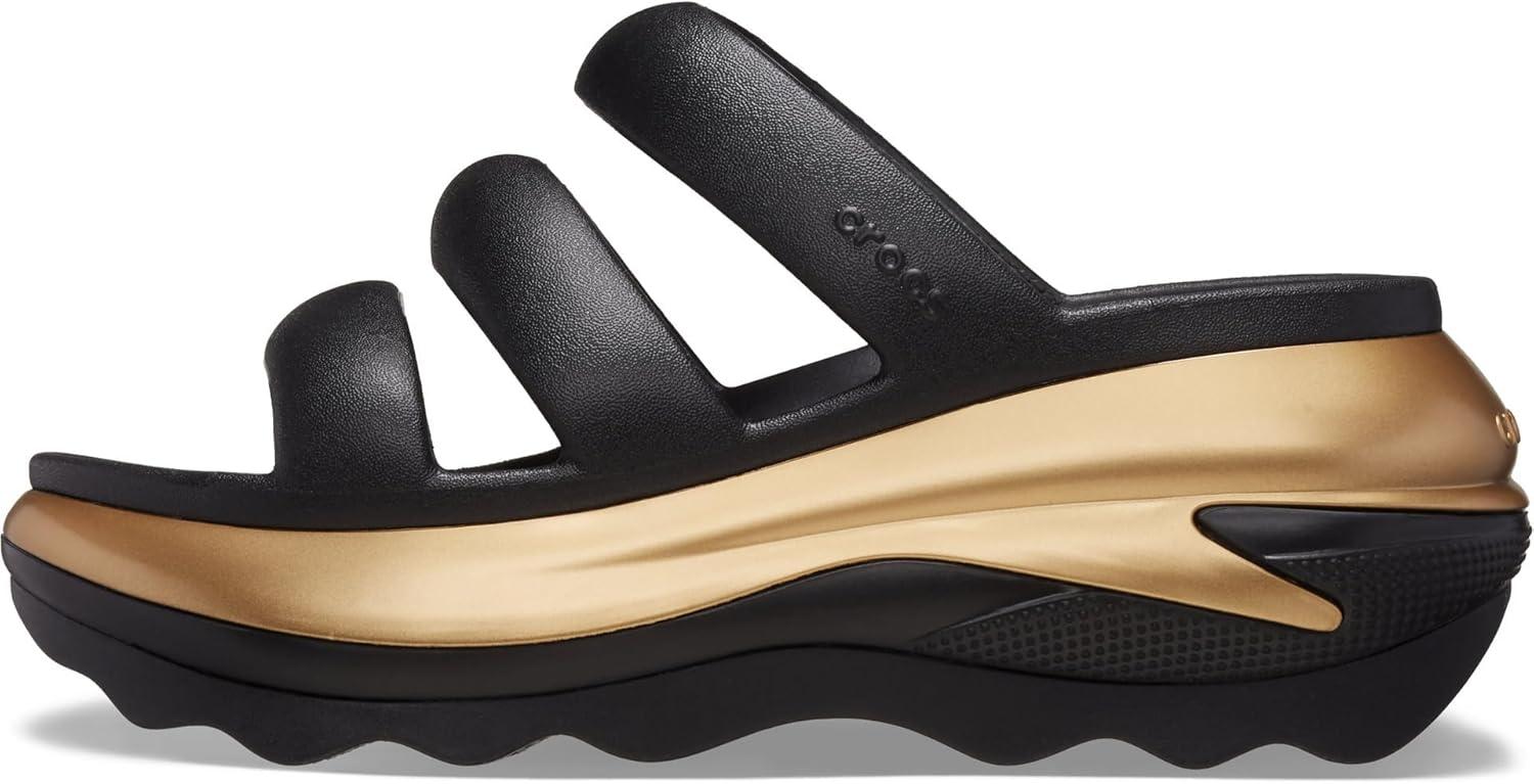 imageCrocs unisexadult Mega Crush Triple Strap SandalBlackGold Metallic
