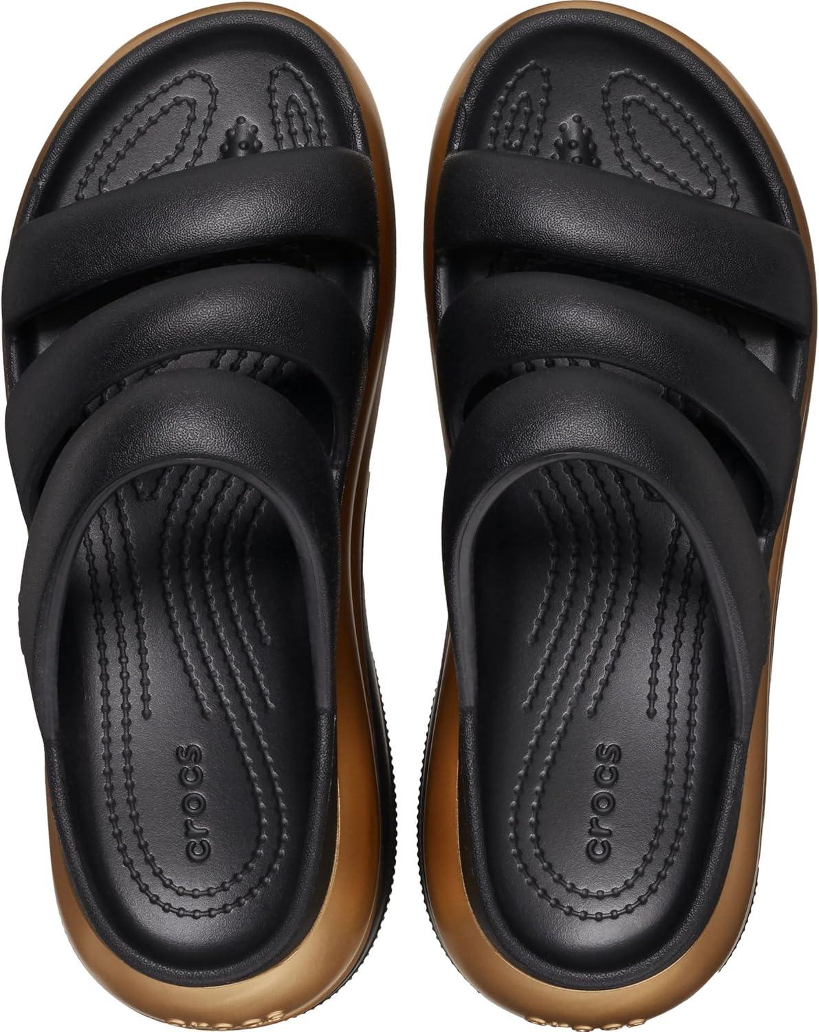 imageCrocs unisexadult Mega Crush Triple Strap SandalBlackGold Metallic