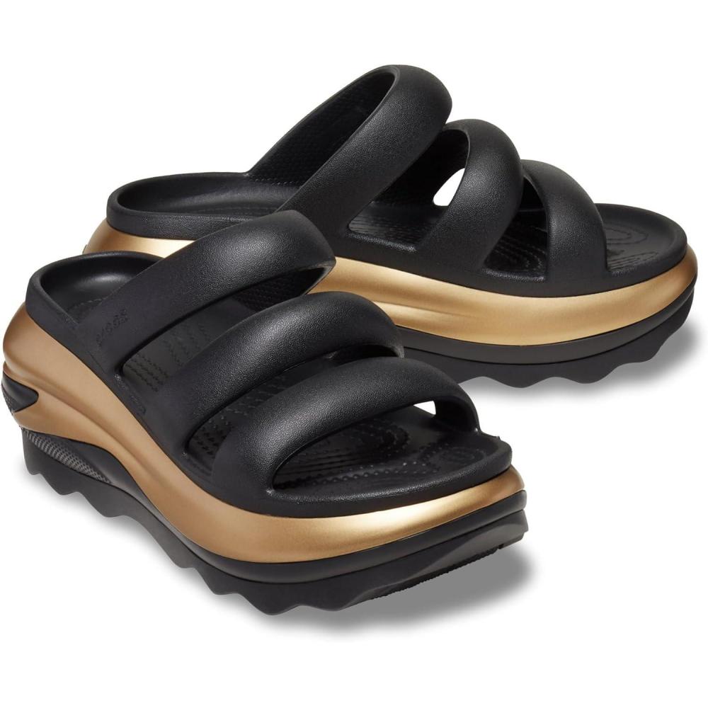 imageCrocs unisexadult Mega Crush Triple Strap SandalBlackGold Metallic