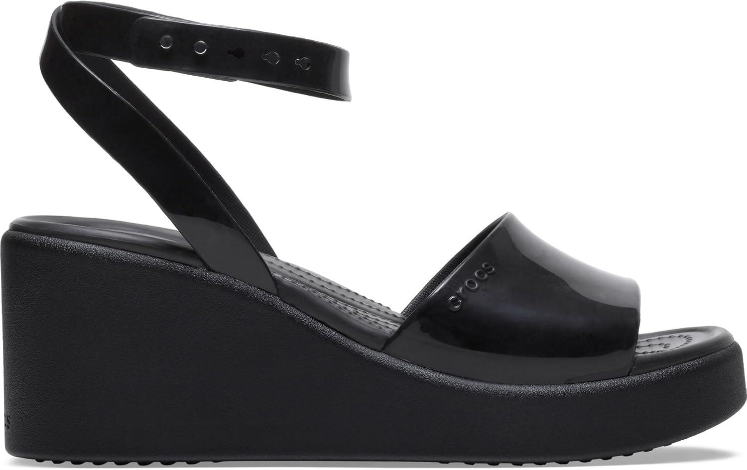 imageCrocs womens Brooklyn Ankle Strap WedgesBlackBlack High Shine
