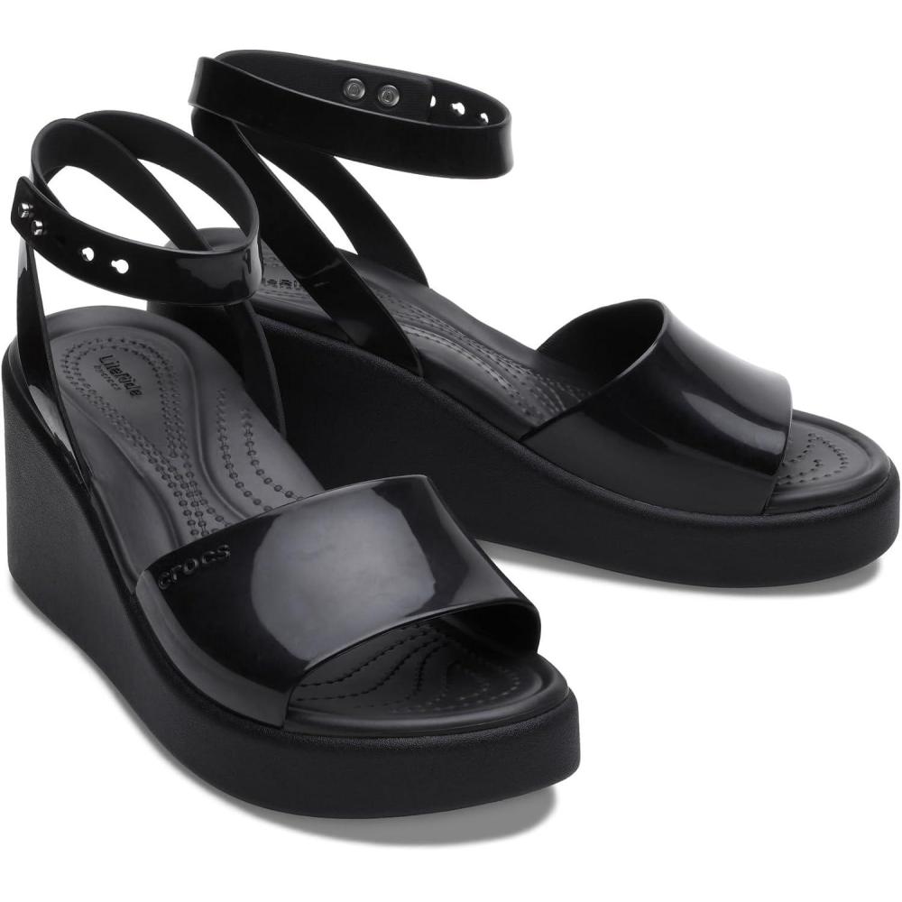 imageCrocs womens Brooklyn Ankle Strap WedgesBlackBlack High Shine