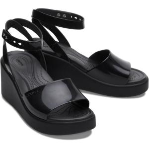 Crocs womens Brooklyn Ankle Strap Wedges(Black/Black High Shine)