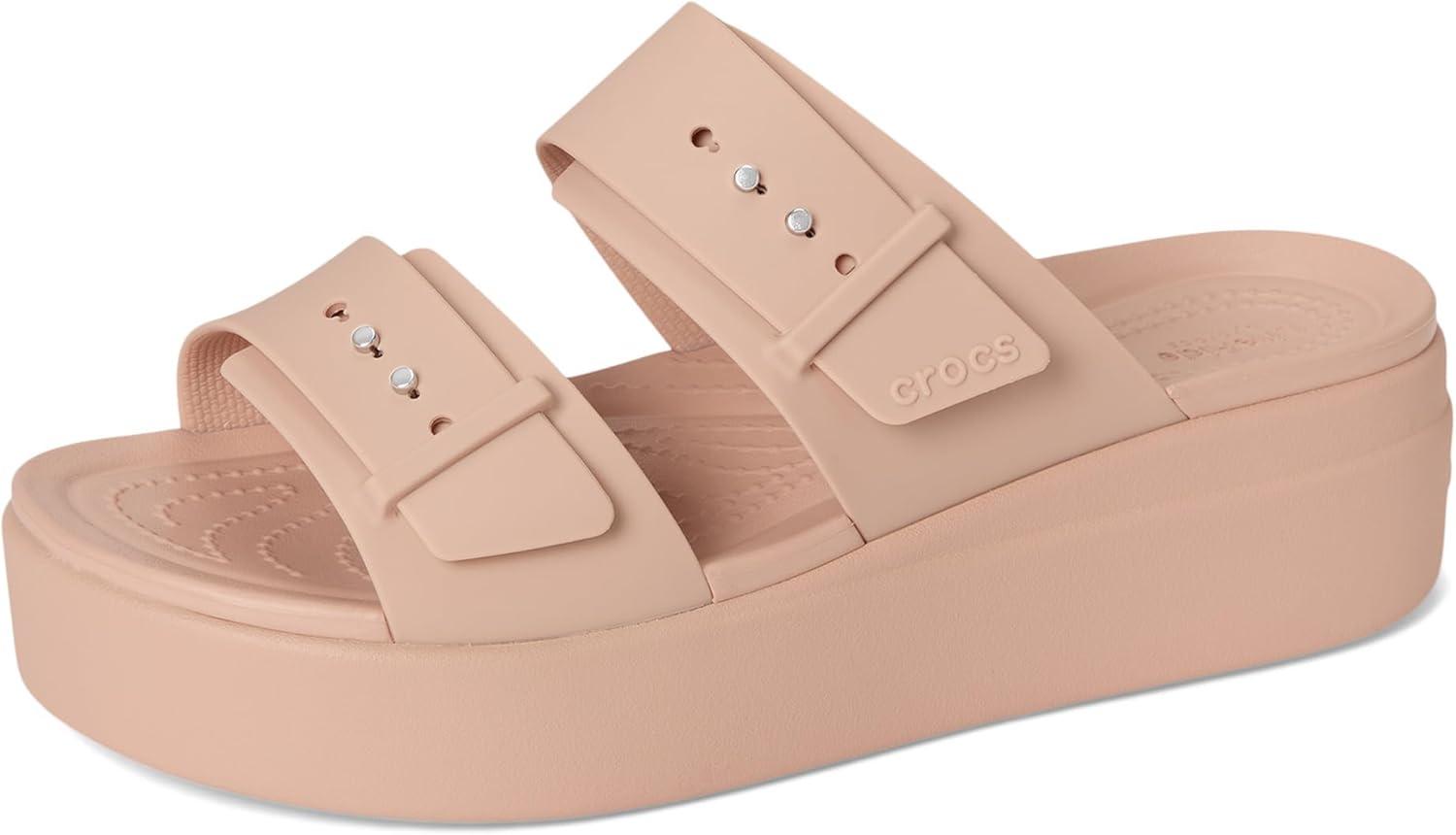 imageCrocs Womens Brooklyn Buckle Low WedgesPink Caramel