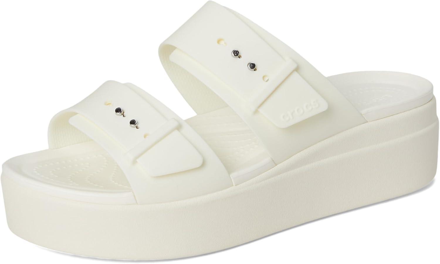imageCrocs Womens Brooklyn Buckle Low WedgesWhiteChalk
