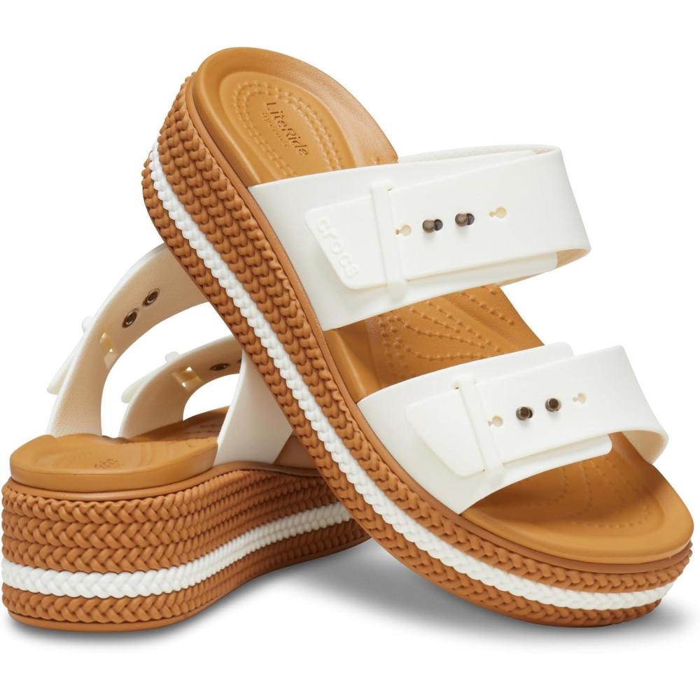 imageCrocs Womens Brooklyn Buckle Low WedgesChalk