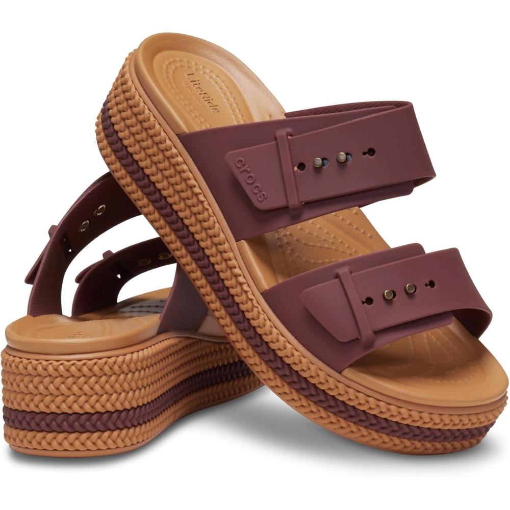 imageCrocs Womens Brooklyn Buckle Low WedgesDark Clay