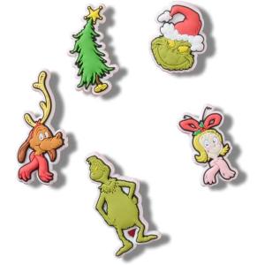 Crocs Jibbitz Seasonal & Christmas Holiday Shoe Charm Packs(The Grinch 5-Pack)
