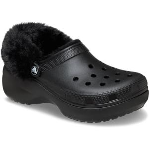 Crocs Womens Classic Lined Platform Clogs(Black Fuzzy)