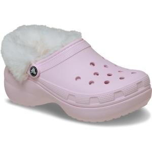 Crocs Womens Classic Lined Platform Clogs(Pink Milk Fuzzy)