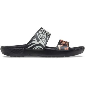 Crocs Unisex Adult Classic Two-strap Slide Sandals(Black/Multi Animal Remix)