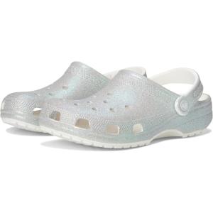 Crocs Unisex-Adult Classic Glitter Clogs(Iridescent White)