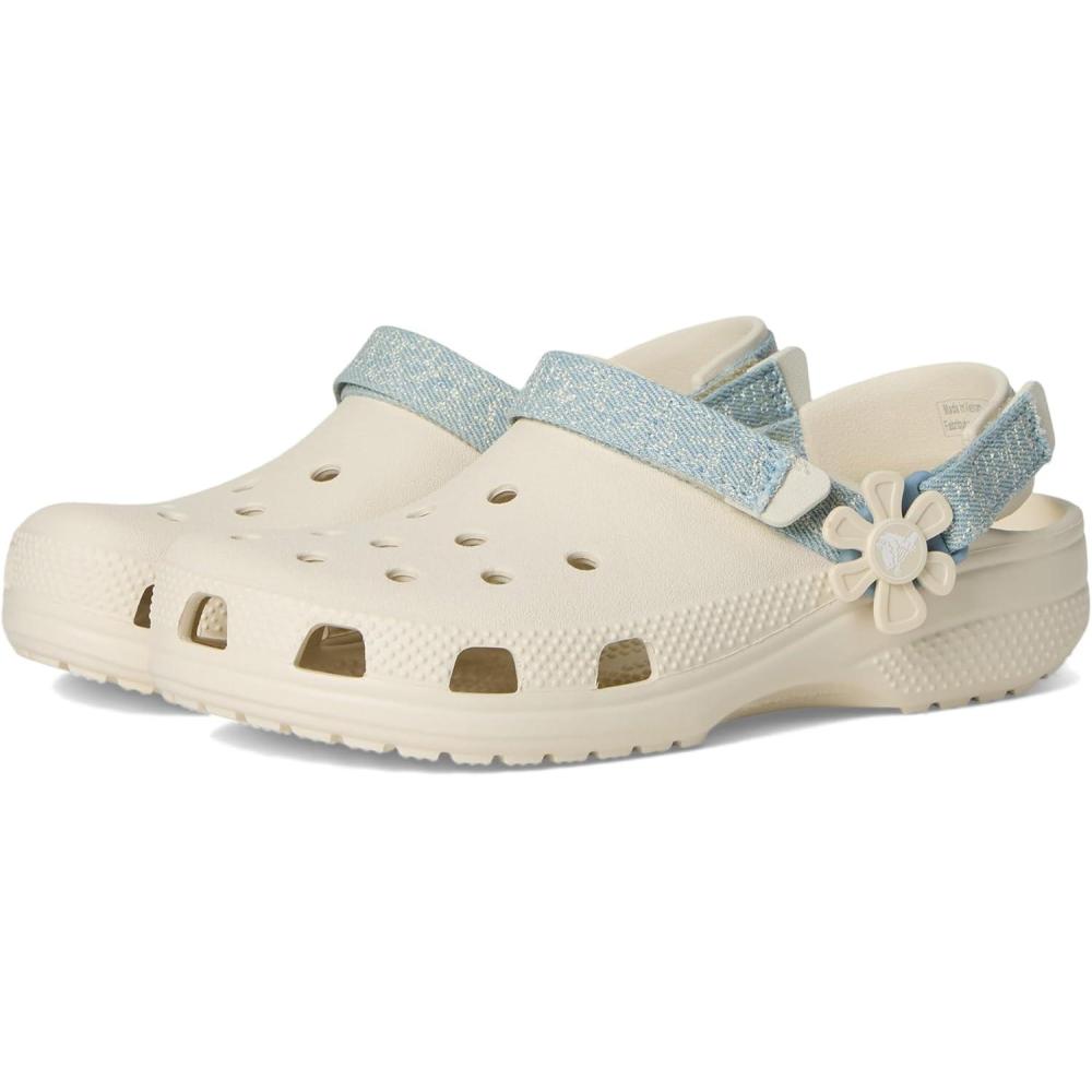 image:imageCrocs Unisex Kids Classic Denim Floral Backstrap Clogs Little KidBig Kid Summit White 4 Big Kid Medium