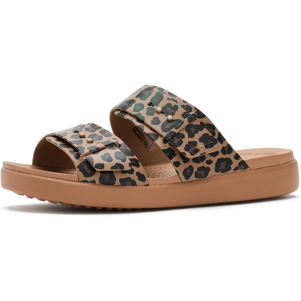 image:imageCrocs Womens Brooklyn Buckle Low SandalsSepiaLeopard