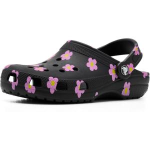 Crocs Kids Unisex Classic Clogs with Patterns and Graphics (Toddler/Little Kid/Big Kid) Black/Flowers 4 Big Kid Medium