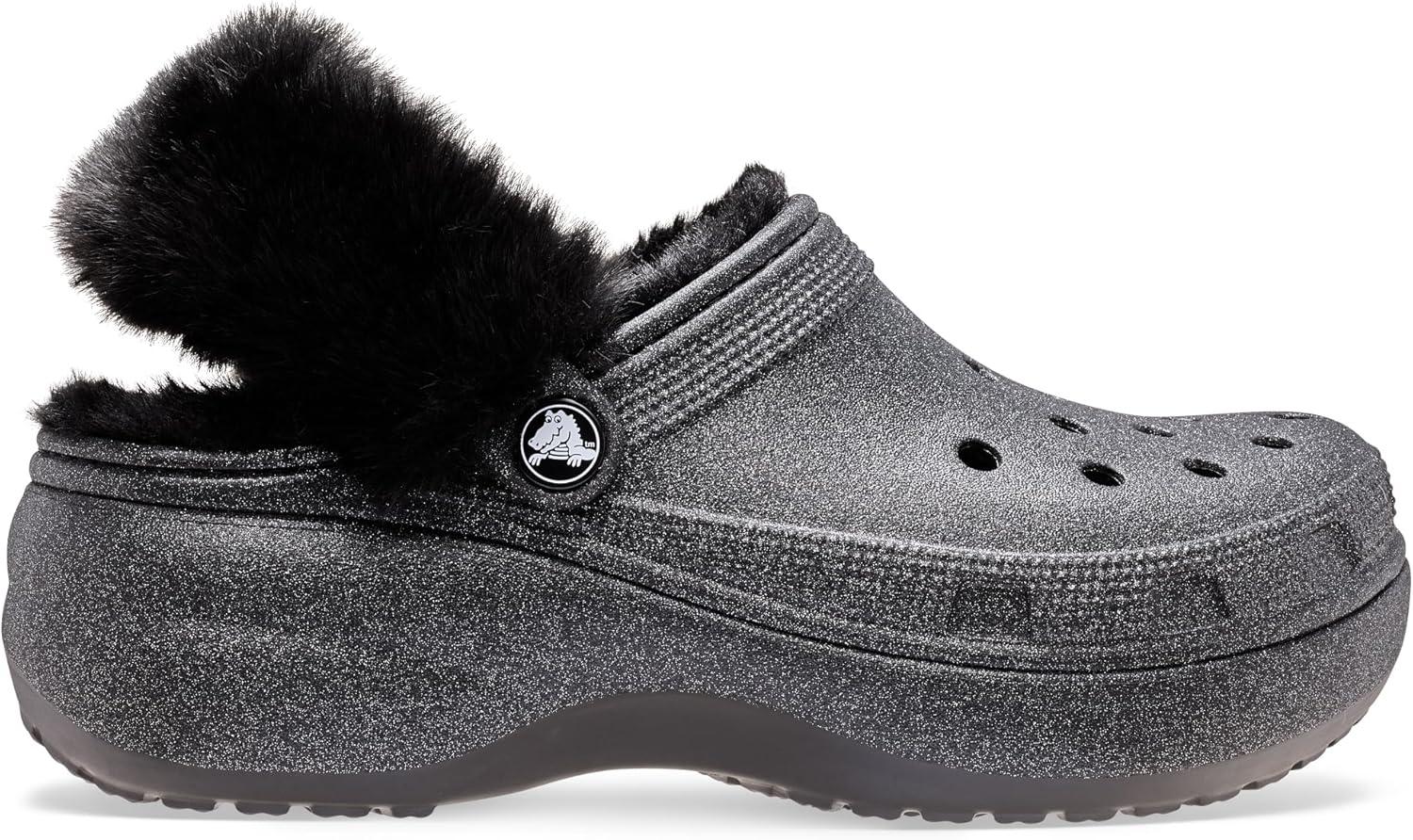 image:imageCrocs Womens Classic Lined Platform ClogsBlack Glitter