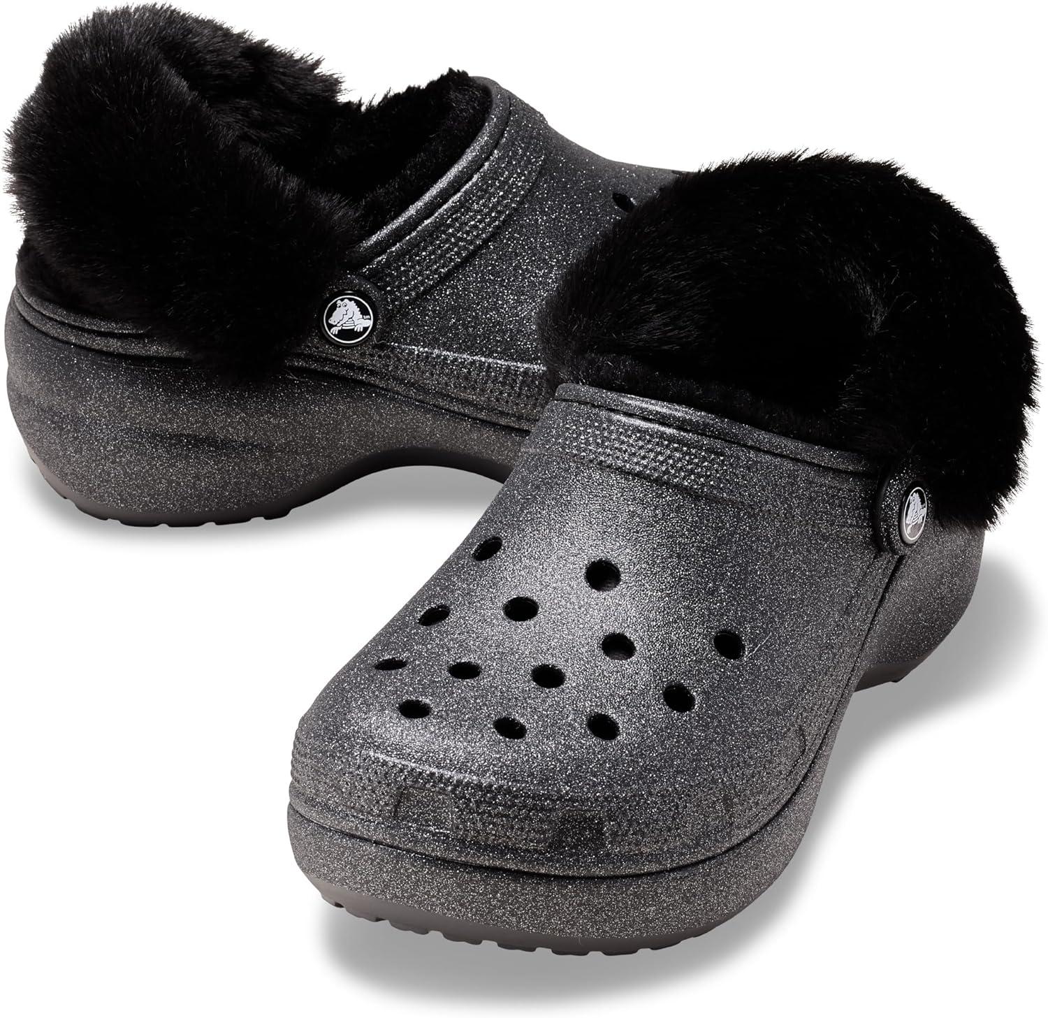 image:imageCrocs Womens Classic Lined Platform ClogsBlack Glitter