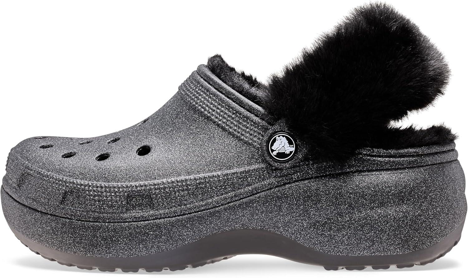image:imageCrocs Womens Classic Lined Platform ClogsBlack Glitter