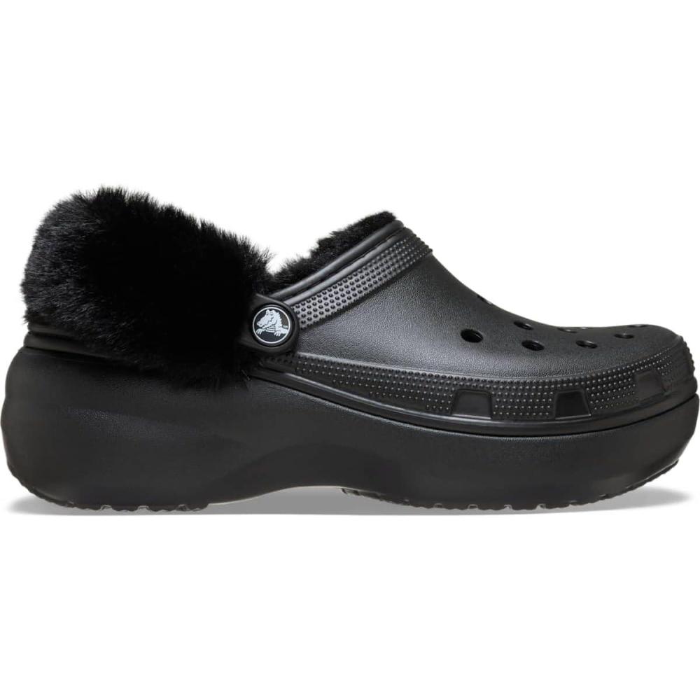image:imageCrocs Womens Classic Lined Platform ClogsBlack Fuzzy