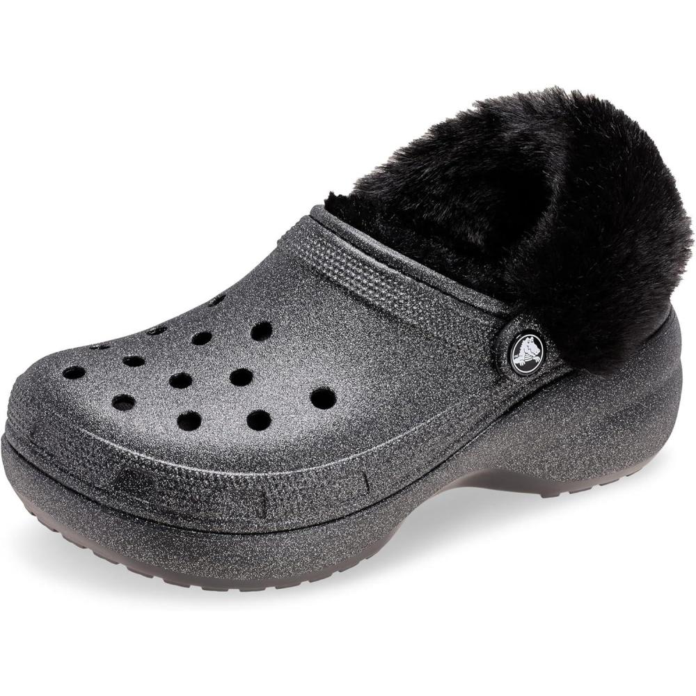image:imageCrocs Womens Classic Lined Platform ClogsBlack Glitter