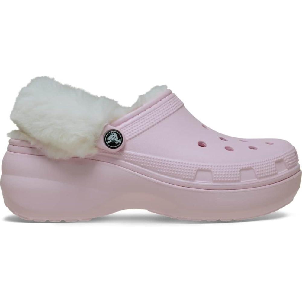 image:imageCrocs Womens Classic Lined Platform ClogsPink Milk Fuzzy