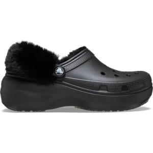 Crocs Women’s Classic Lined Platform Clogs(Black Fuzzy)