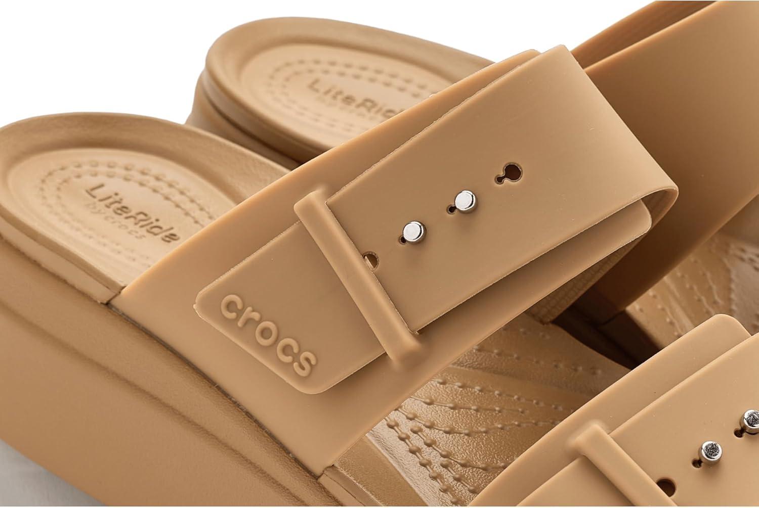 image:imageCrocs Womens Brooklyn Buckle Low WedgesUmber