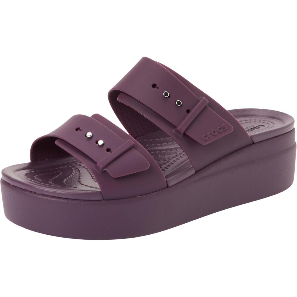 image:imageCrocs Womens Brooklyn Buckle Low WedgesPlush Plum