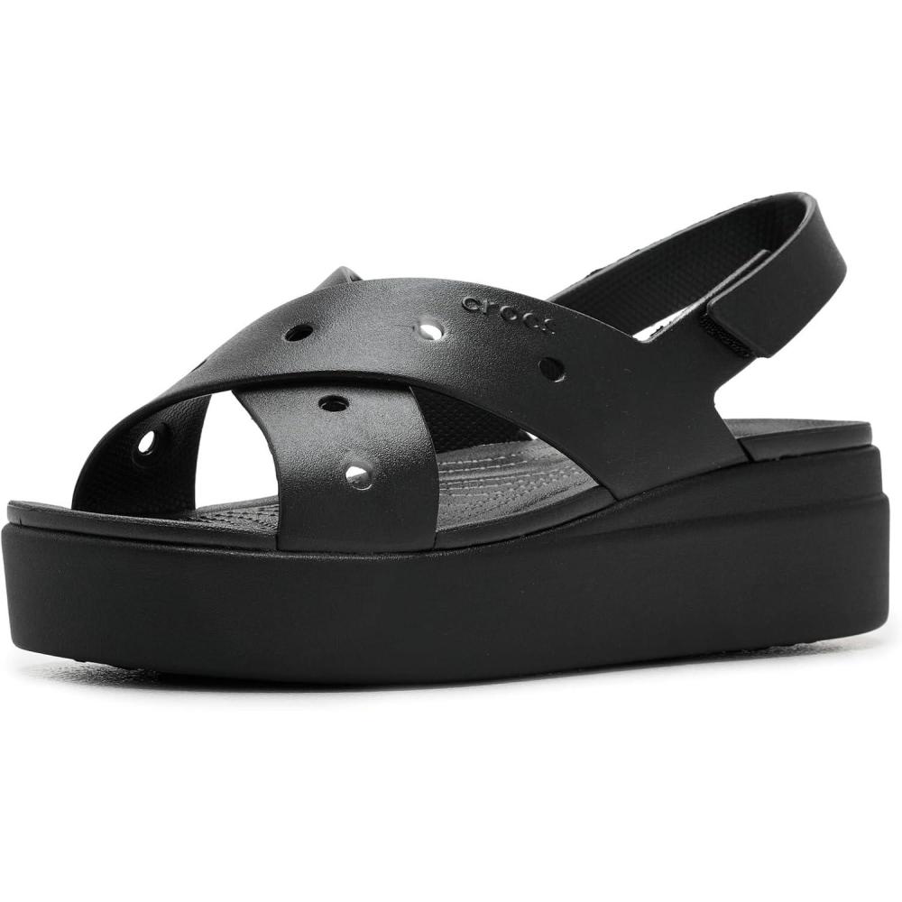 image:imageCrocs Womens Brooklyn 4U Low Wedges Platform Wedge Sandals for WomenBlackCrossstrap